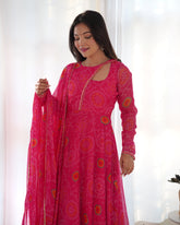 Bandhej Printed Chiffon Anarkali Gown